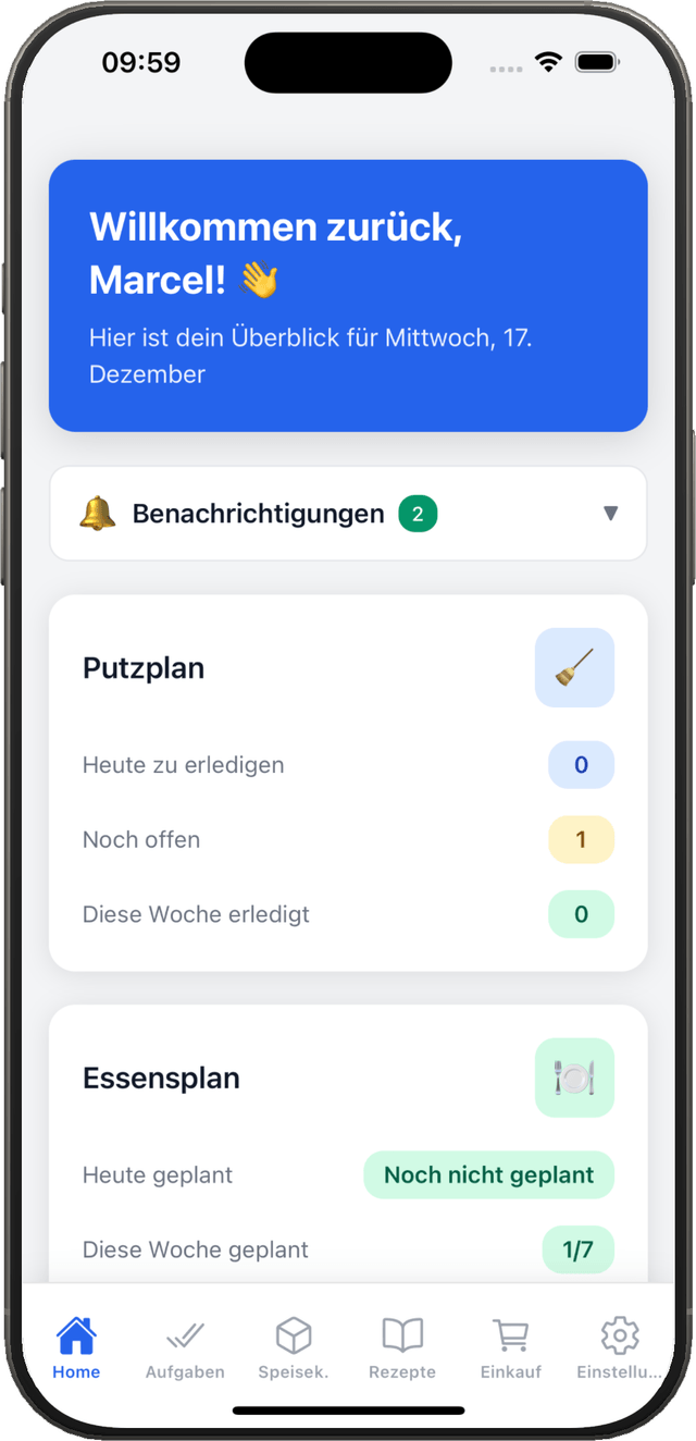 Clean&Cook App Dashboard Screenshot